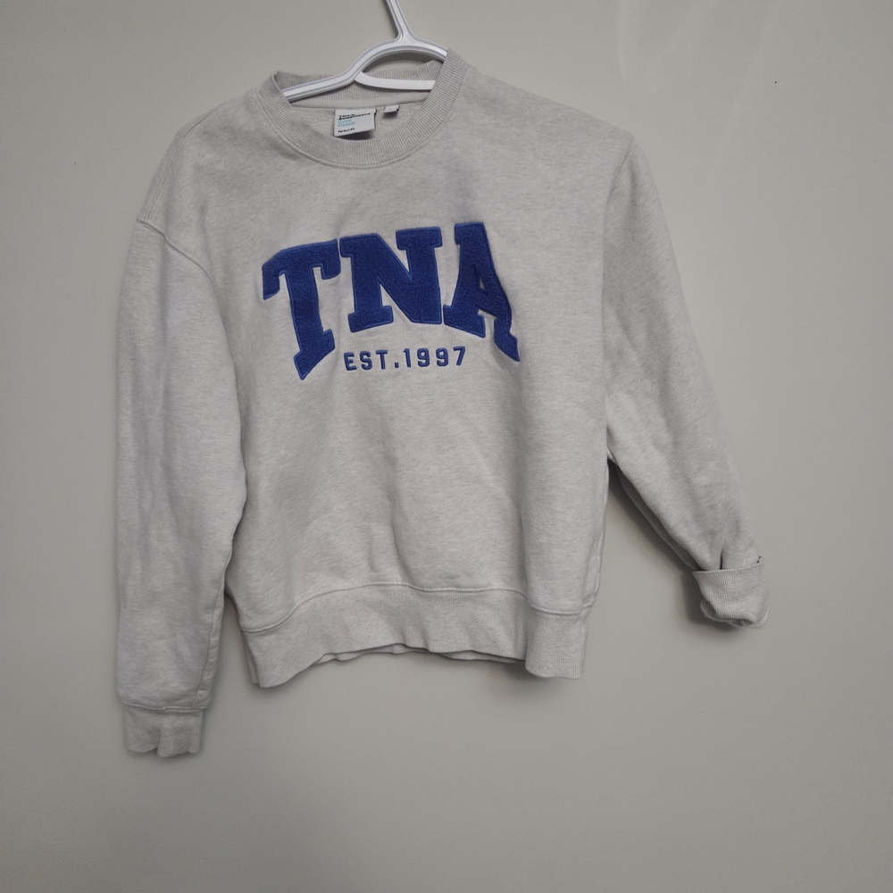 TNA White and Blue Crewneck Sweater